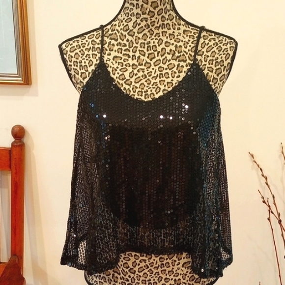 Maite Perroni Sequined Camisole Top Size:M Color:Black - Picture 1 of 10